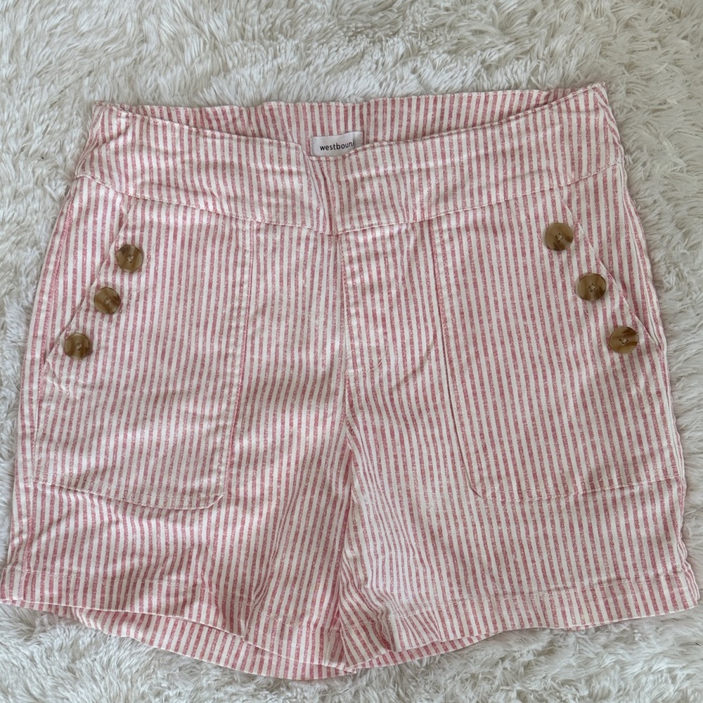 Westbound Pink Striped High Waist Shorts